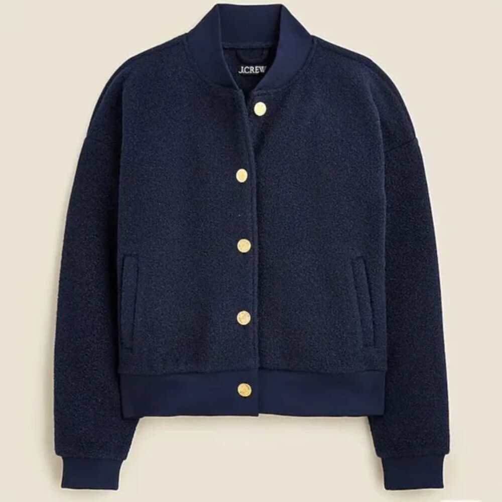 J Crew Navy Boucle Bomber Jacket - Picture 2 of 6